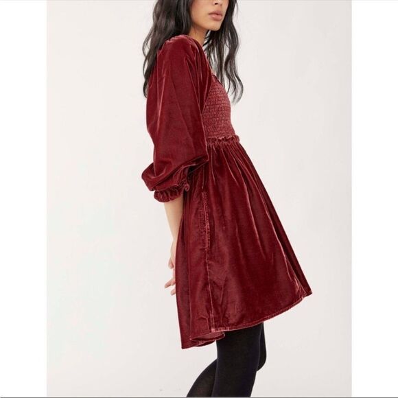 NWTGS Free People Daphne Velvet Mini Dress with Corset Back in Roan Rouge - Picture 6 of 13